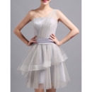 Elegant One Shoulder Sleeveless Short Satin Tulle Cocktail Dresses