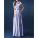 Elegant Floral Neckline Floor Length Chiffon Lavender Evening Dresses