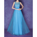 Sheer Bateau Floor Length Organza Evening Dresses