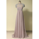 Elegant Empire Short Sleeves Long Chiffon Beading Evening Dresses