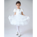 Custom Short Sleeves Short Satin Organza First Communion Dresses