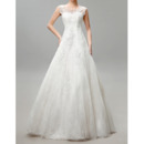 Vintage A-Line Bateau Floor Length Tulle Applique Wedding Dresses