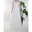 Custom Bateau Long Chiffon Lace Wedding Dresses with Half Sleeves