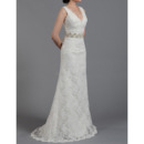 Spring Sheath V-Neck Sleeveless Floor Length Lace Wedding Dresses