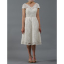 Custom Knee Length Lace Reception Wedding Dresses with Short Sleeves