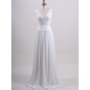 Affordable V-Neck Sweep Train Chiffon Wedding Dresses with Applique