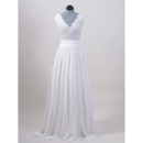 Sexy Column V-Neck Sweep Train Chiffon Wedding Dresses with Applique