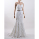 Discount Mermaid Sweetheart Sweep Train Lace Wedding Dress with Belt