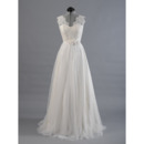 Elegant V-Neck Sweep Train Tulle Wedding Dresses with Applique