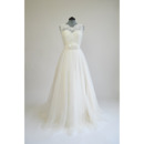 Custom A-Line Sleeveless Floor Length Tulle Wedding Dress with Sash