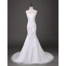 Inexpensive Sheath Round Neck Chapel Train Tulle Wedding Dresses