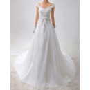 Custom A-Line Off-the-shoulder V-Neck Satin Organza Wedding Dresses