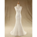 Custom Sexy Sheath V-Neck Sleeveless Sweep Train Lace Wedding Dresses