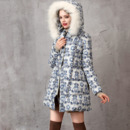 Women's Fashion Fall Winter Fit Printed Hooded Down Coats Parkas