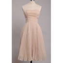 Elegant Pleated Chiffon Satin Strapless Tea Length Bridesmaid Dresses