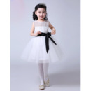 Custom Ball Gown Knee Length Tulle Flower Girl Dresses with Sashes