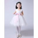 Discount Ball Gown Knee Length Flower Girl Dresses with Pink Sashes