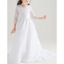 Custom Sweep Train Chiffon Flower Girl Dresses with Long Sleeves