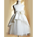 Inexpensive Floor Length Satin Tulle Girls First Communion Dresses