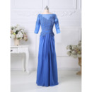 Bateau Floor Length Organza Mother Dresses with 3/4 Sleeves
