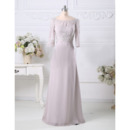 Custom A-Line Floor Length Chiffon Mother Dresses with 3/4 Sleeves