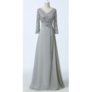 Modest Floor Length Chiffon Mother Dresses with Long Lace Sleeves