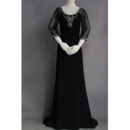 Custom Sheath Chiffon Black Mother Dresses with 3/4 Long Sleeves