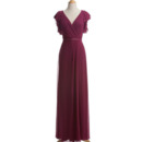 Inexpensive Column V-Neck Chiffon Mother Dresses with Cap Sleeves