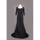 Custom Long Taffeta Black Mother Dresses with 3/4 Long Lace Sleeves