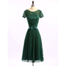New A-Line Tea Length Lace Mother Dresses with Short Sleeves