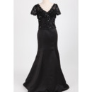 Custom Trumpet V-Neck Long Black Mother Dresses with Short Sleeves