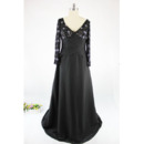 Affordable V-Neck Long Satin Black Mother Dresses with Long Sleeves