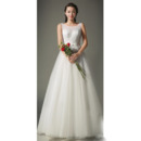 A-Line Full Length Satin Tulle Beaded Wedding Dresses