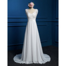 Elegant A-Line Round Empire Sweep Train Chiffon Wedding Dresses
