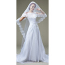 Inexpensive A-Line Bateau Sweep Train Organza Pleated Wedding Dresses