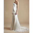 Vintage Simple Sheath Strapless Sweep Train Chiffon Wedding Dresses