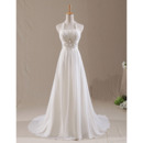 Custom A-Line Halter Court Train Chiffon Pleated Wedding Dresses