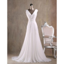 Custom A-Line V-Neck Court Train Chiffon Fringe Wedding Dresses