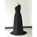 Inexpensive One Shoulder Long Chiffon Black Bridesmaid Dresses