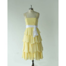 Spaghetti Straps Layered Skirt Chiffon Bridesmaid Dresses with Sashes