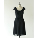 Affordable Cap Sleeves Knee Length Chiffon Black Bridesmaid Dresses