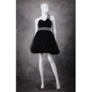 Cute A-Line One Shoulder Short Organza Black Homecoming Dresses