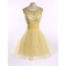 A-Line Round Short Satin Tulle Homecoming Dresses