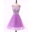 Cute A-Line Sleeveless Short Tulle Rhinestone Homecoming Dresses