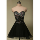 A-Line Sweetheart Short Black Rhinestone Homecoming Dresses