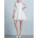 Informal V-Neck Short/ Mini Wedding Dresses with 3/4 Long Sleeves