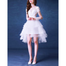 New A-Line V-Neck Short Tulle Wedding Dresses with Long Sleeves