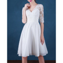 Inexpensive V-Neck Short Chiffon Wedding Dresses with Half Sleeves