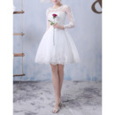 Affordable Ball Gown Short Tulle Wedding Dresses with Long Sleeves