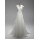 Inexpensive A-Line Long Chiffon Wedding Dresses with Short Sleeves